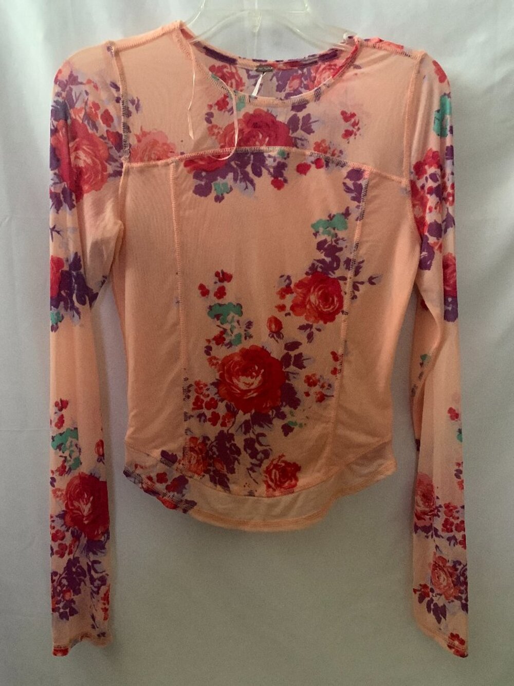 FREE PEOPLE Betty's Garden Mesh Top in Peach Sz MEDIUM